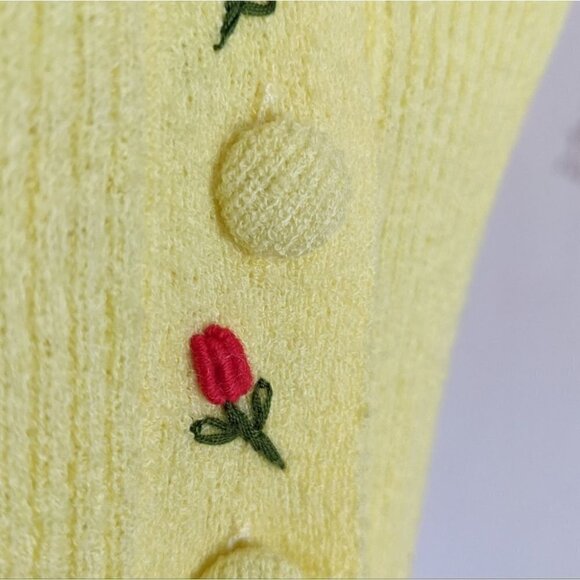 Vintage Y2K Ribbed embroidered yellow shirt top buttons Small XS @F1 - Picture 4 of 8